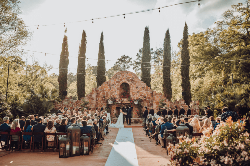 Wedding Ceremony in Front of Grand Fireplace near Houston, TX